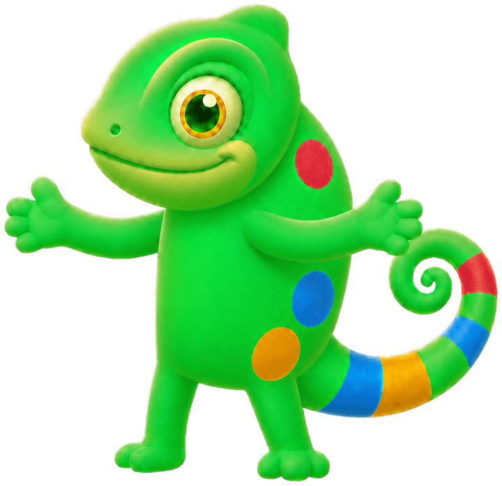 Pep, the Peptimist chameleon, offering a hug